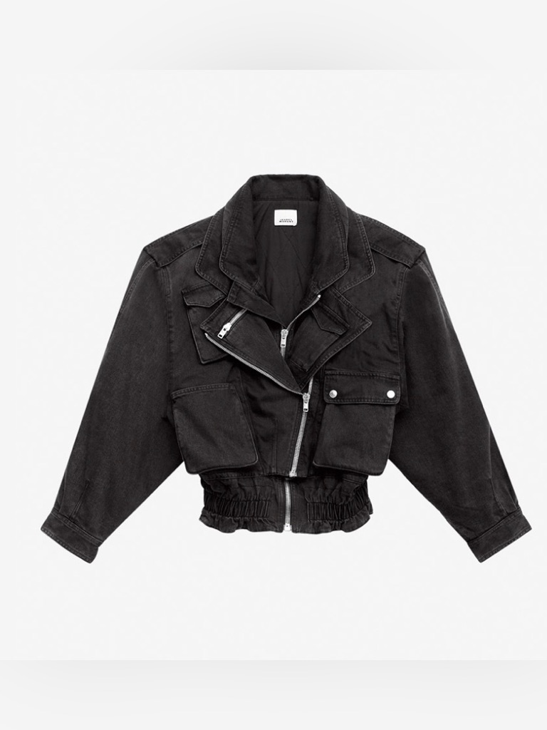 Nwt Isabel Marant Aneli Bomber Biker Black Denim Jacket Sz 6 Us / 38 Fr